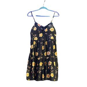 No Boundaries XL Spaghetti Strap Dress - Black with Yellow Flowers